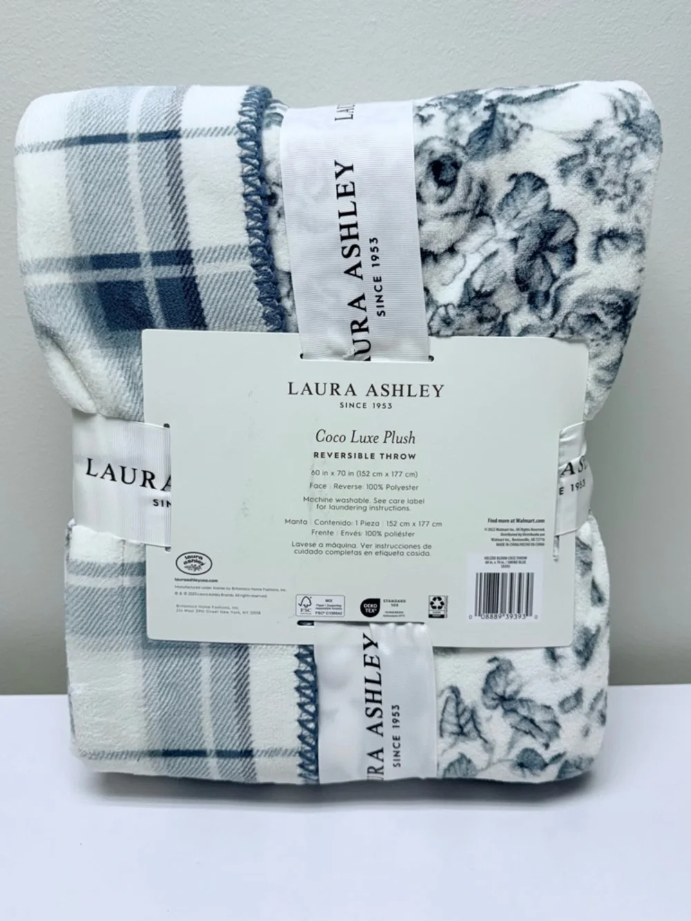 Laura Ashley Plush Reversible Coco Luxe Throw Blanket, Teal, Gray & Cream Plaid